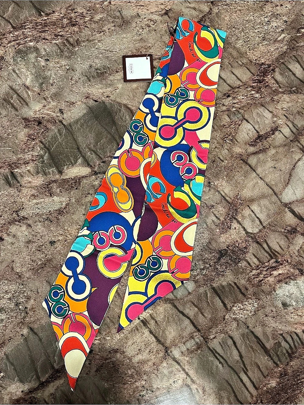 NWT Coach Vintage Y2K Pop C Graffiti Multicolor Silk Skinny Ponytail Scarf Twill